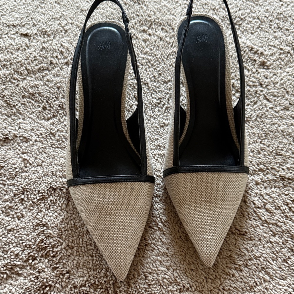 H&M Black and Cream Slingback Heels